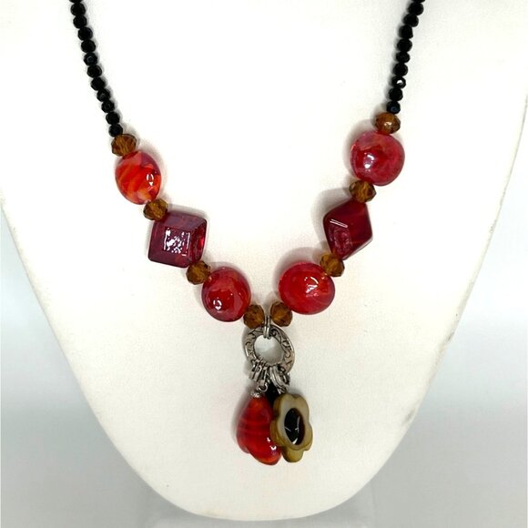 Estate Jewelry - DayGlow Orange Necklace Glass & Acrylic Beads Glows Under Blacklight